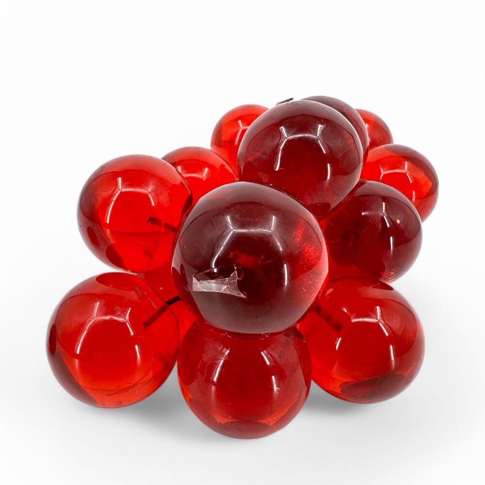 MCM Lucite Acrylic Red Grapes Cluster on Driftwood Stem Vintage Centerpiece - Picture 6 of 11